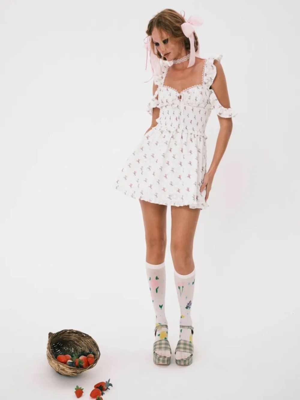 For Love & Lemons Mini Dress with Pink Floral Print